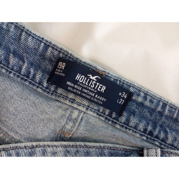 Hollister Jeans Mens 34 x 31 Light Wash Blue High Rise Vintage Baggy Distressed - Picture 9 of 9